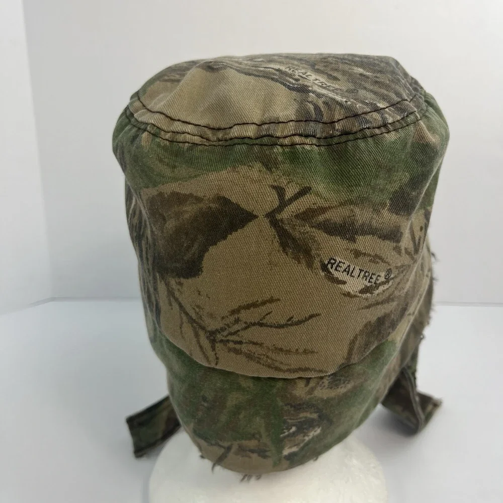 Vintage Realtree Camo Trapper Hat Fur Ear Flap Hunting Cap Made In USA Small